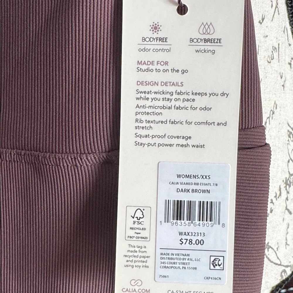 Calia Seamed Ribbed Essential 7/8 Leggings. Size XXS